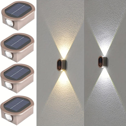 1pc 2 LEDs Solar Wall Light UP And Down Illuminate Outdoor Sunlight Sensor Lamp Waterproof Modern Nordic Style Decor For Home Garden Porch (Warm White & Cold White) (Bronze) - Renee Lane Company