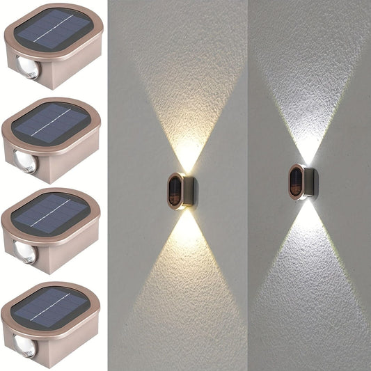 1pc 2 LEDs Solar Wall Light UP And Down Illuminate Outdoor Sunlight Sensor Lamp Waterproof Modern Nordic Style Decor For Home Garden Porch (Warm White & Cold White) (Bronze) - Renee Lane Company