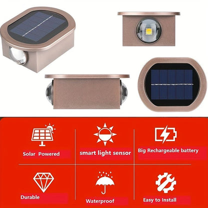 1pc 2 LEDs Solar Wall Light UP And Down Illuminate Outdoor Sunlight Sensor Lamp Waterproof Modern Nordic Style Decor For Home Garden Porch (Warm White & Cold White) (Bronze) - Renee Lane Company