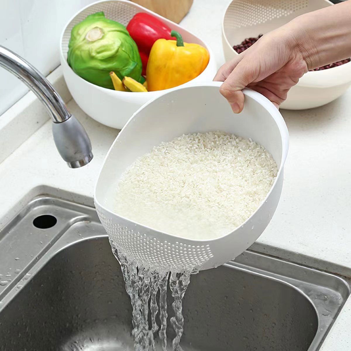 1pc/2pcs/3pcs Multi-Functional Kitchen Washing Basket Basin - Drain Water, Wash Rice, Perfect For Cleaning Vegetables And Fruits, And More With Convenient - Renee Lane Company