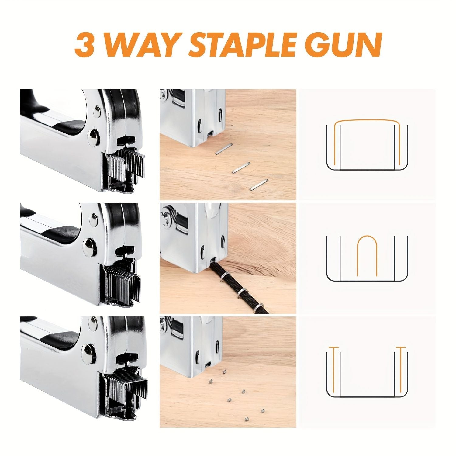 1pc, 3 In 1 Heavy Duty Staple Gun Kit With 300 Staples, Upholstery Stapler For Fixing Material, Decoration, Carpentry, Furniture, Doors And Windows - Renee Lane Company