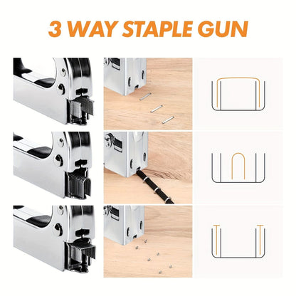 1pc, 3 In 1 Heavy Duty Staple Gun Kit With 300 Staples, Upholstery Stapler For Fixing Material, Decoration, Carpentry, Furniture, Doors And Windows - Renee Lane Company