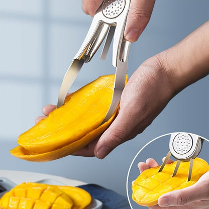 1pc 4-in-1 304 Stainless Steel Mango Divider Cuber - Slicer, Peeler, Cutter, and Remover for Watermelon, Dragon Fruit, Avocado, and More - Renee Lane Company