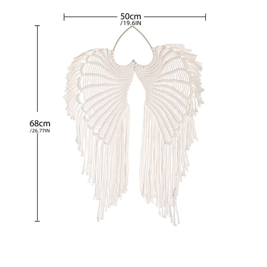 1pc Bohemian Angel Wings Tapestry Pendant with Long Tassels - Hand Woven Dream Catcher Wall Hanging for Weddings, Offices, and Bedrooms - Renee Lane Company