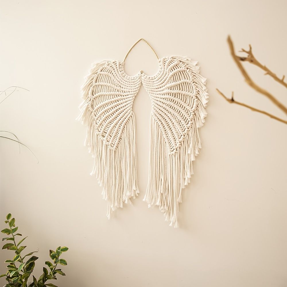 1pc Bohemian Angel Wings Tapestry Pendant with Long Tassels - Hand Woven Dream Catcher Wall Hanging for Weddings, Offices, and Bedrooms - Renee Lane Company