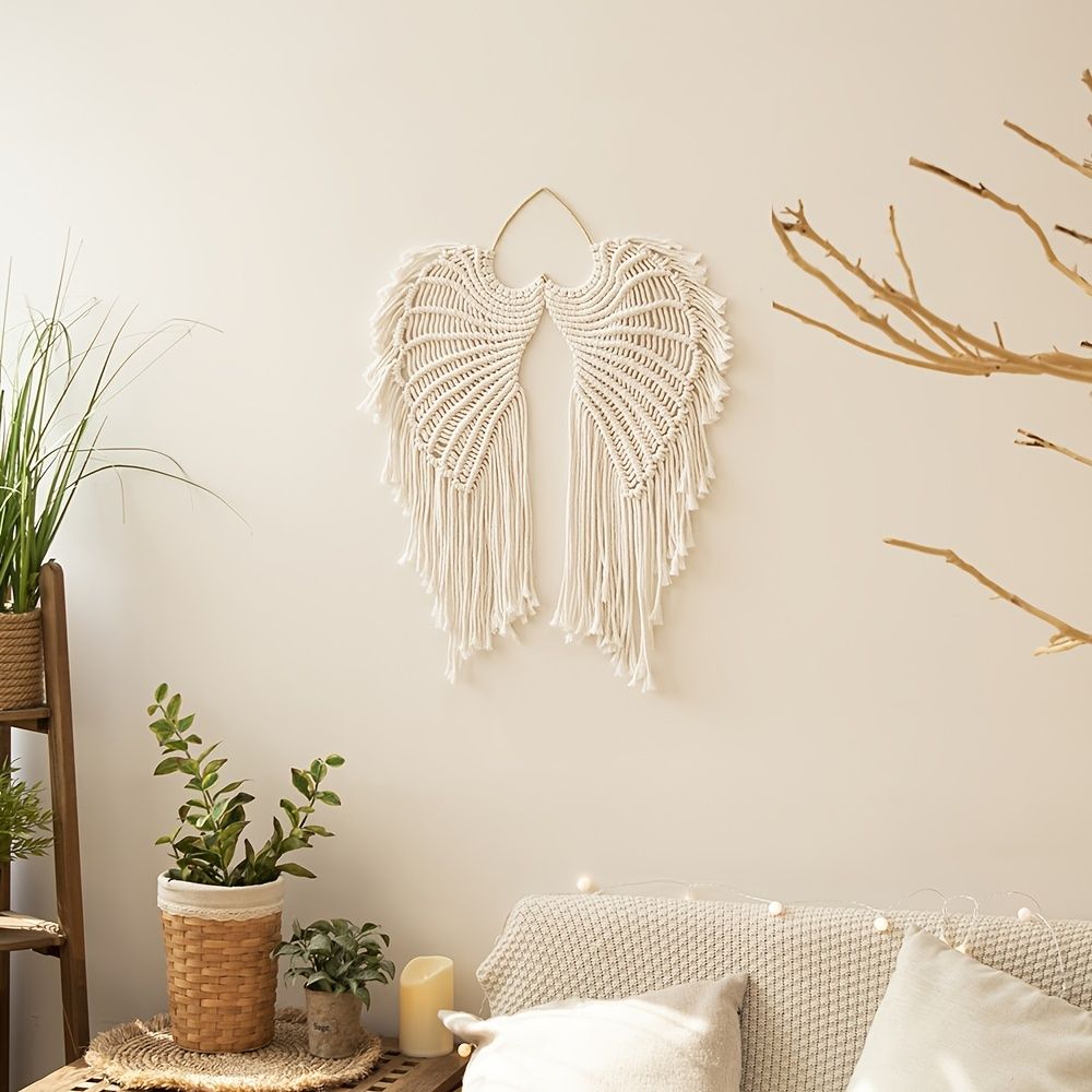 1pc Bohemian Angel Wings Tapestry Pendant with Long Tassels - Hand Woven Dream Catcher Wall Hanging for Weddings, Offices, and Bedrooms - Renee Lane Company