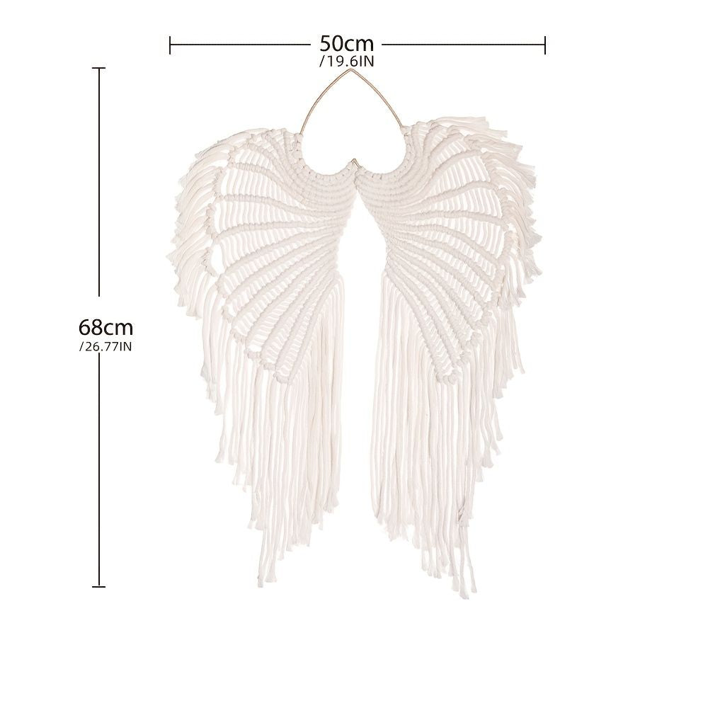 1pc Bohemian Angel Wings Tapestry Pendant with Long Tassels - Hand Woven Dream Catcher Wall Hanging for Weddings, Offices, and Bedrooms - Renee Lane Company
