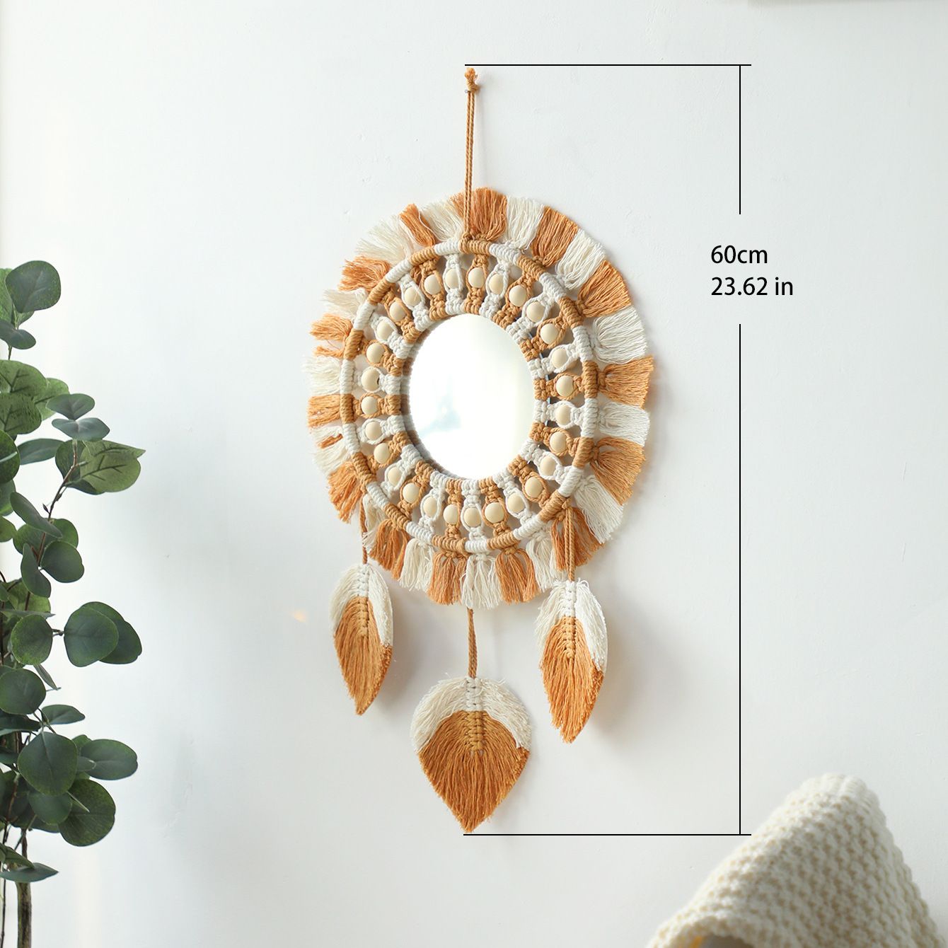 1pc, Bohemian Hand-Woven Dream Catcher with Mirror - Wall Art, Home Decor, Birthday Gift, Festival Decor - Renee Lane Company