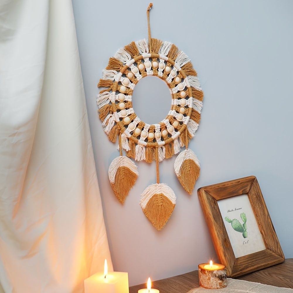 1pc, Bohemian Hand-Woven Dream Catcher with Mirror - Wall Art, Home Decor, Birthday Gift, Festival Decor - Renee Lane Company
