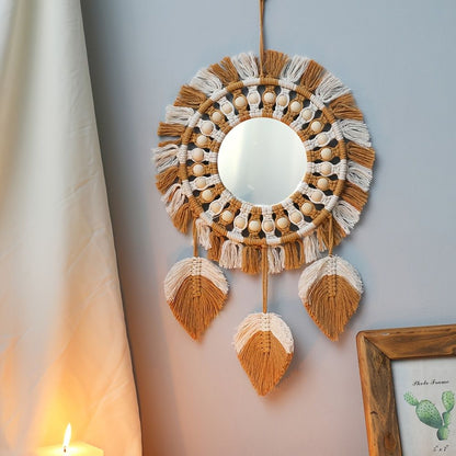 1pc, Bohemian Hand-Woven Dream Catcher with Mirror - Wall Art, Home Decor, Birthday Gift, Festival Decor - Renee Lane Company