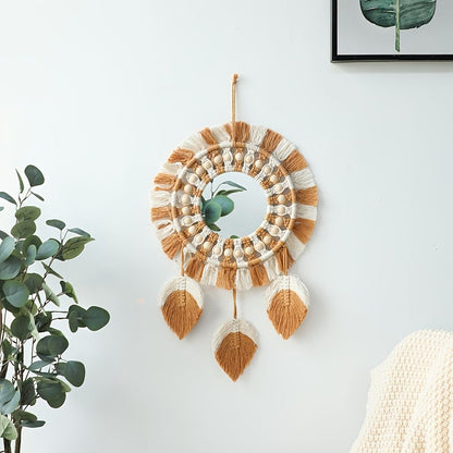 1pc, Bohemian Hand-Woven Dream Catcher with Mirror - Wall Art, Home Decor, Birthday Gift, Festival Decor - Renee Lane Company