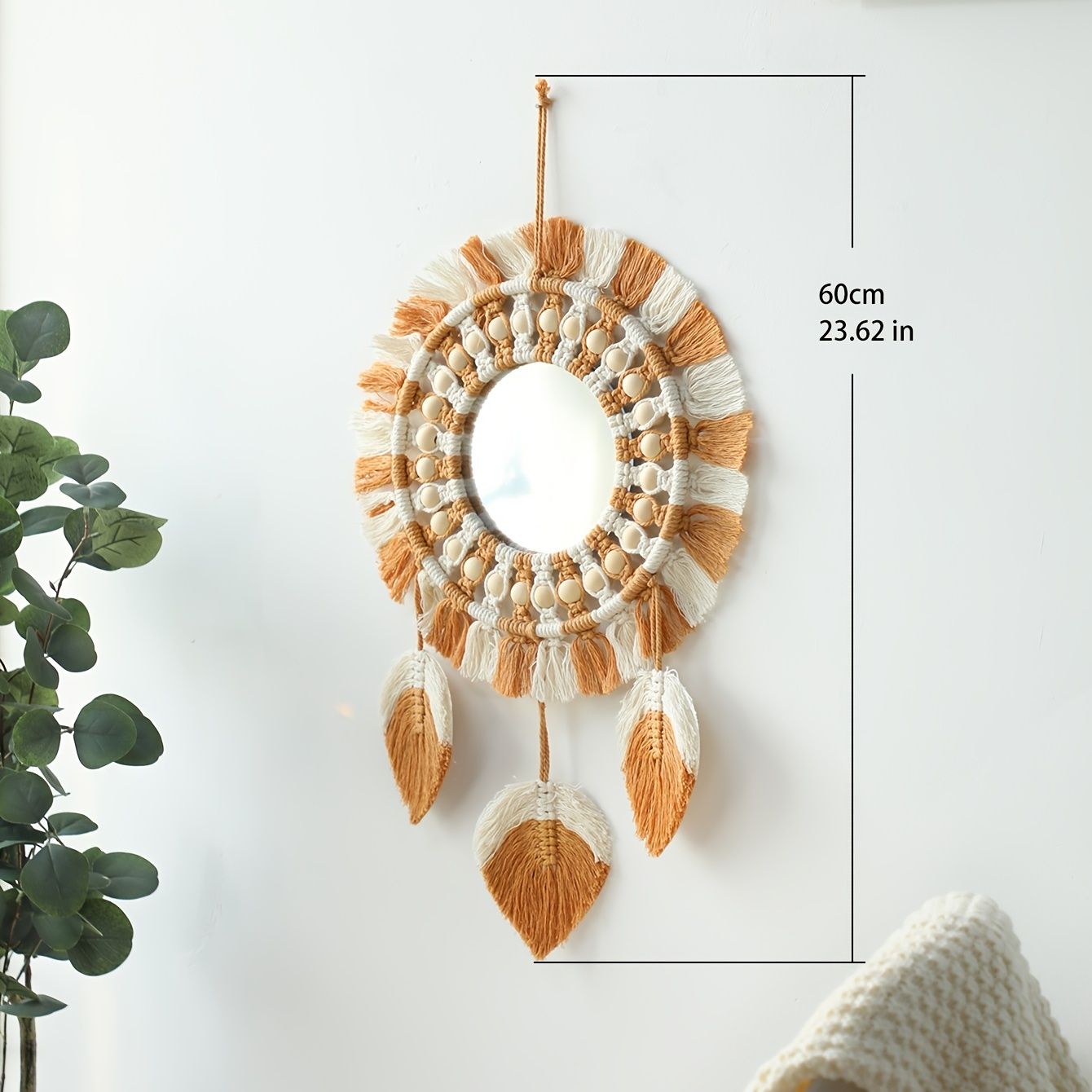 1pc, Bohemian Hand-Woven Dream Catcher with Mirror - Wall Art, Home Decor, Birthday Gift, Festival Decor - Renee Lane Company