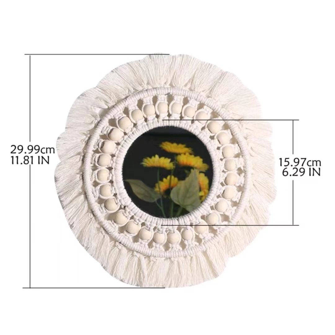 1pc, Boho Macrame Round Mirror - Decorative Wall Hanging for Apartment, Home, Bedroom, and Living Room - Renee Lane Company