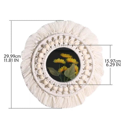 1pc, Boho Macrame Round Mirror - Decorative Wall Hanging for Apartment, Home, Bedroom, and Living Room - Renee Lane Company