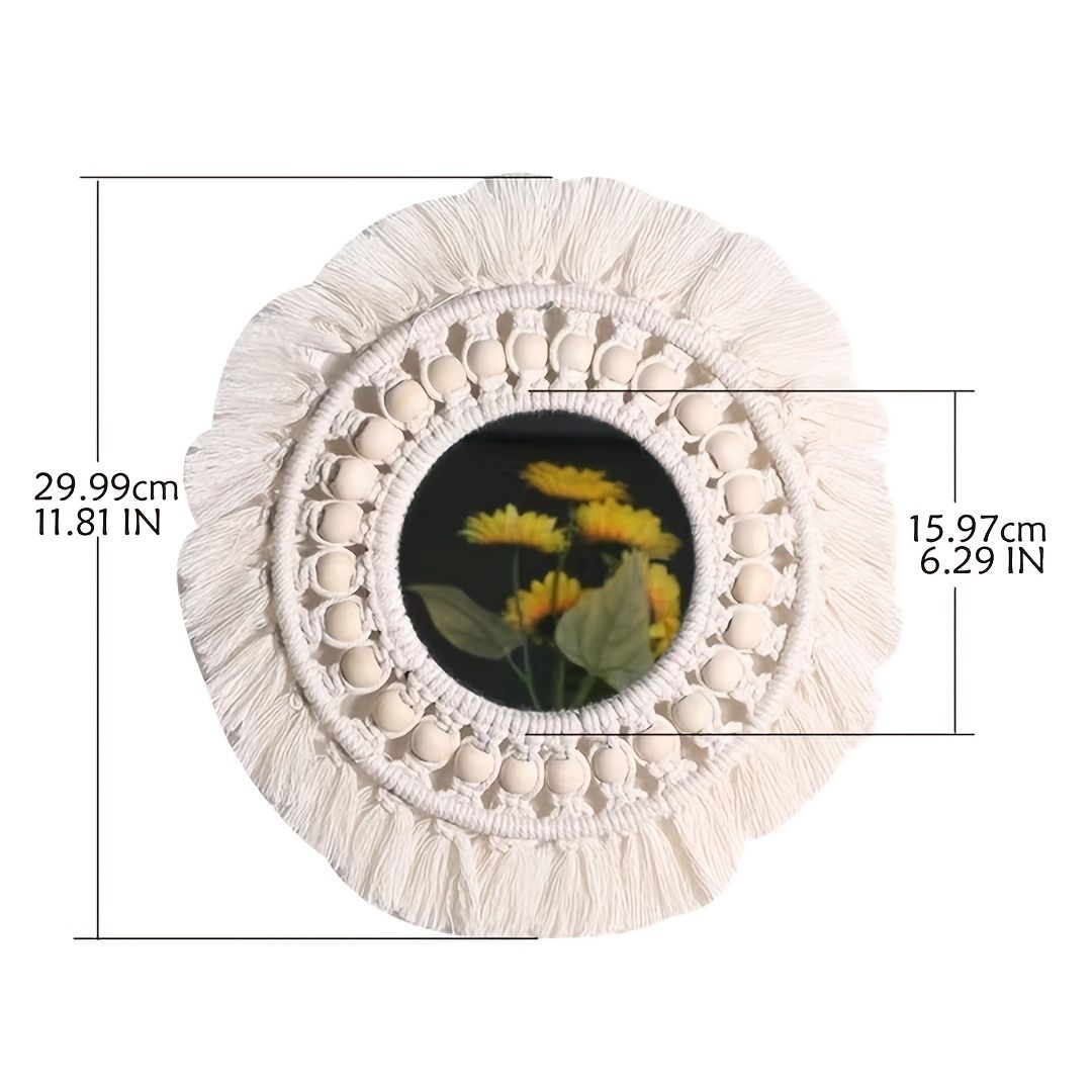 1pc, Boho Macrame Round Mirror - Decorative Wall Hanging for Apartment, Home, Bedroom, and Living Room - Renee Lane Company