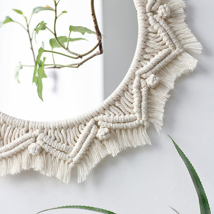 1pc, Boho Macrame Round Mirror - Woven Wall Hanging for Apartment, Home, Bedroom, Living Room Decor - Renee Lane Company