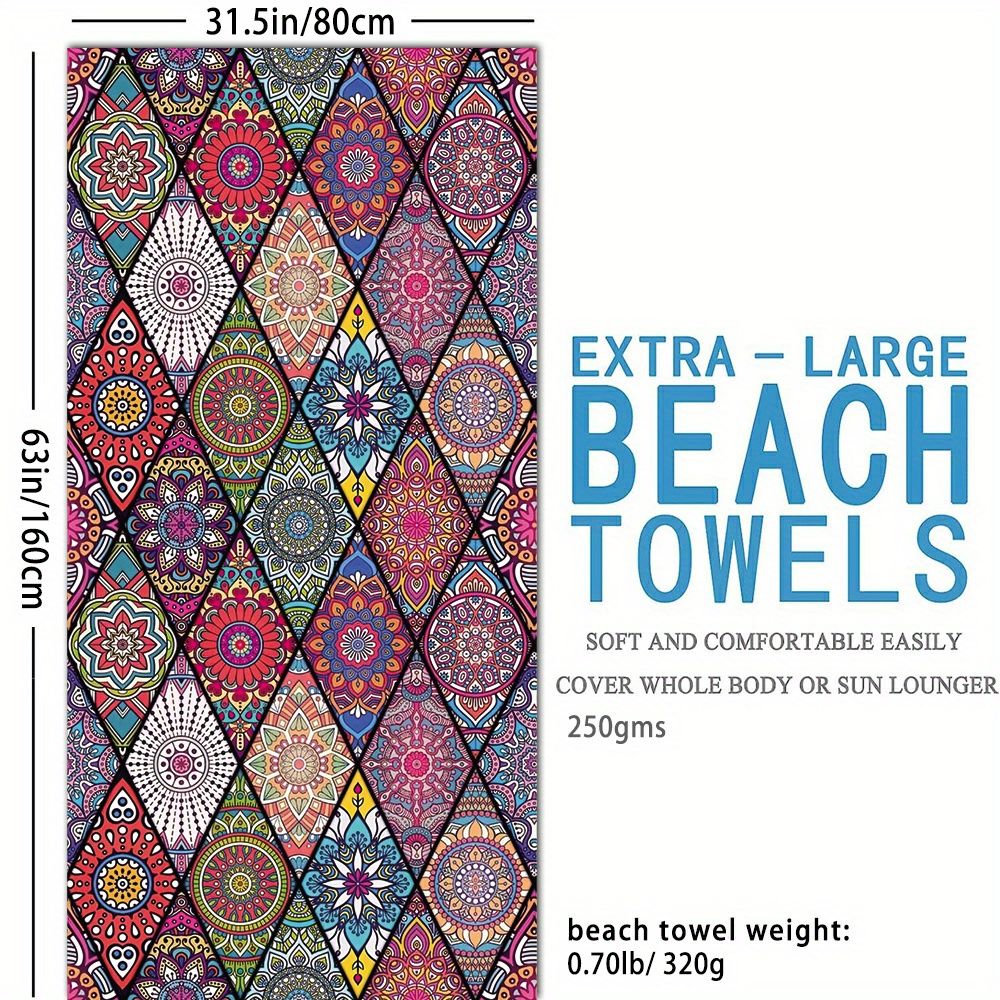 1pc Boho Sandproof Beach Towels, Vacation Beach Accessories, Fast Dry Beach Accessories, For Travel Swim Pool Yoga Camping, Bathroom Accessories - Renee Lane Company