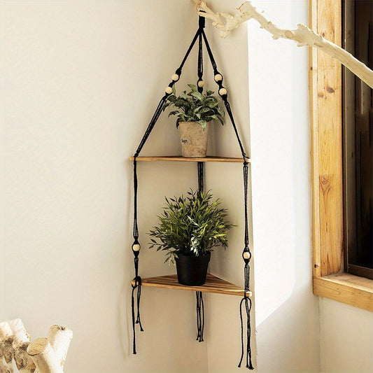 1pc,Boho Triangle Shelves Wall Decor - Plant Hanger, Candle Holder, and Home Decor for Living Room and Bedroom - Renee Lane Company