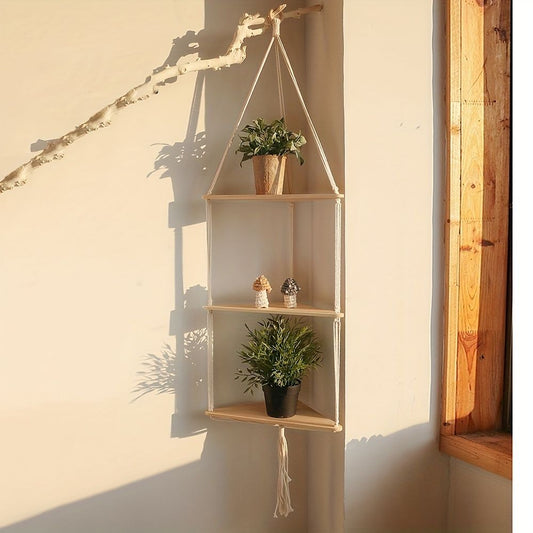 1pc,Boho Triangle Shelves Wall Decor - Plant Hanger, Candle Holder, and Home Decor for Living Room and Bedroom - Renee Lane Company