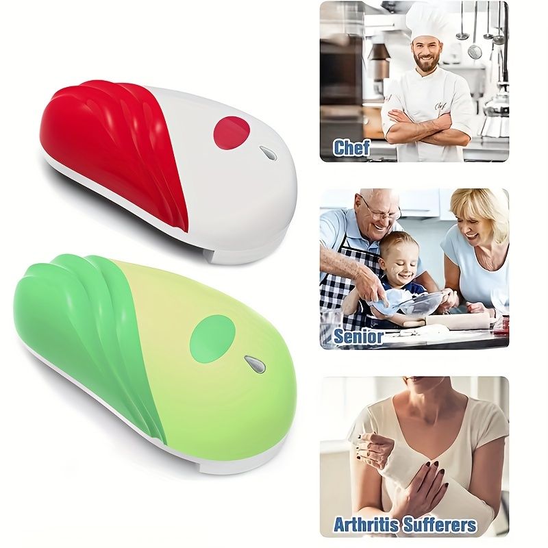 1pc, Can Opener, Stainless Steel Electric Bottle Opener, Smooth Edge Food-Safe Electric Can Opener, Automatic Can Opener, Red /Green Kitchen Can Opener - Renee Lane Company