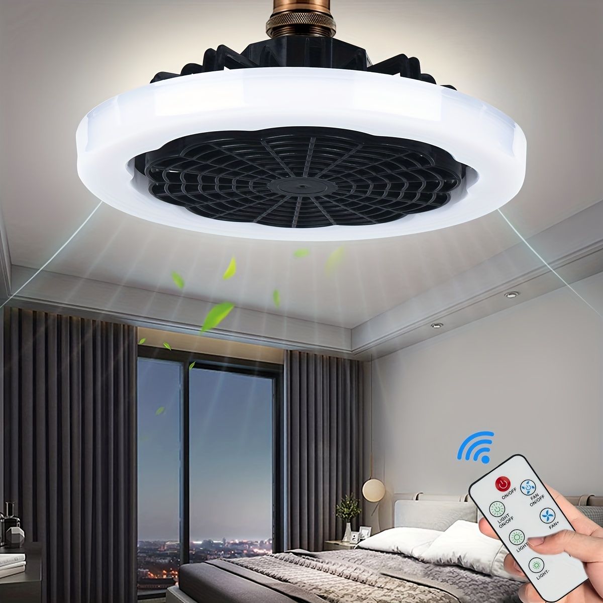 1pc Ceiling Fan With Light, Modern 18inch Remote Control Enclosed Low Profile Ceiling Fan With Light 3 Speed LED Dimming 3 Colors 8 Invisible Bladeless Flush Mount Fan Light Bedroom, Offices - Renee Lane Company