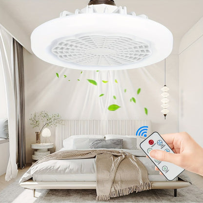 1pc Ceiling Fan With Light, Modern 18inch Remote Control Enclosed Low Profile Ceiling Fan With Light 3 Speed LED Dimming 3 Colors 8 Invisible Bladeless Flush Mount Fan Light Bedroom, Offices - Renee Lane Company