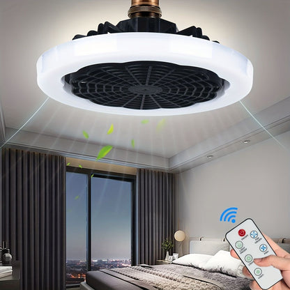 1pc Ceiling Fan With Light, Modern 18inch Remote Control Enclosed Low Profile Ceiling Fan With Light 3 Speed LED Dimming 3 Colors 8 Invisible Bladeless Flush Mount Fan Light Bedroom, Offices - Renee Lane Company