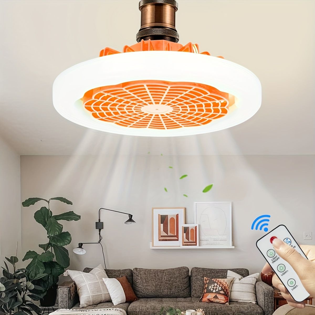 1pc Ceiling Fan With Light, Modern 18inch Remote Control Enclosed Low Profile Ceiling Fan With Light 3 Speed LED Dimming 3 Colors 8 Invisible Bladeless Flush Mount Fan Light Bedroom, Offices - Renee Lane Company