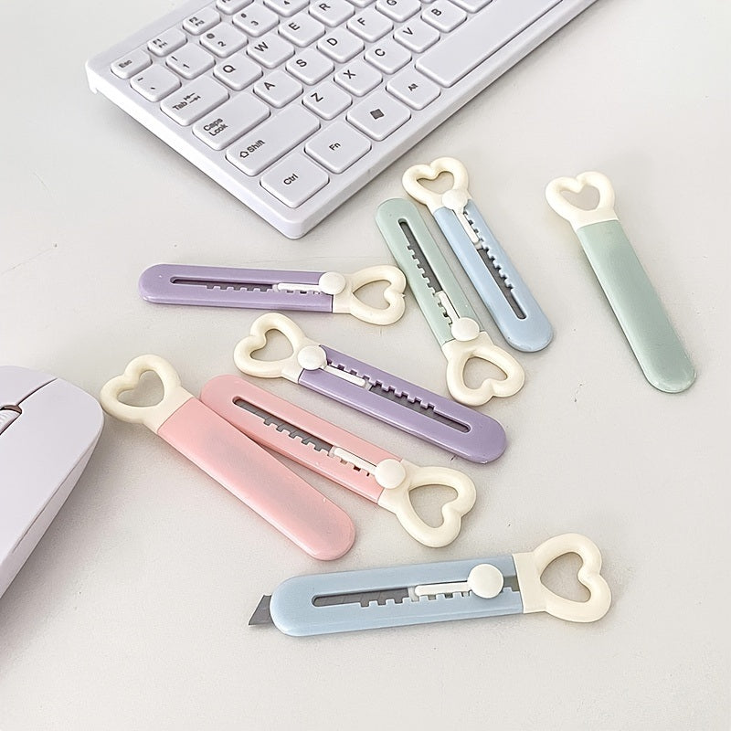 1pc Cute Mini Love Heart Utility Knife, Paper Cutter, Art Knife, Box Cutter, School, Office Supply, Cutting Tool, Student Stationery, Gift - Renee Lane Company