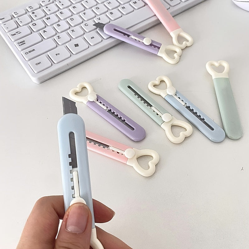 1pc Cute Mini Love Heart Utility Knife, Paper Cutter, Art Knife, Box Cutter, School, Office Supply, Cutting Tool, Student Stationery, Gift - Renee Lane Company