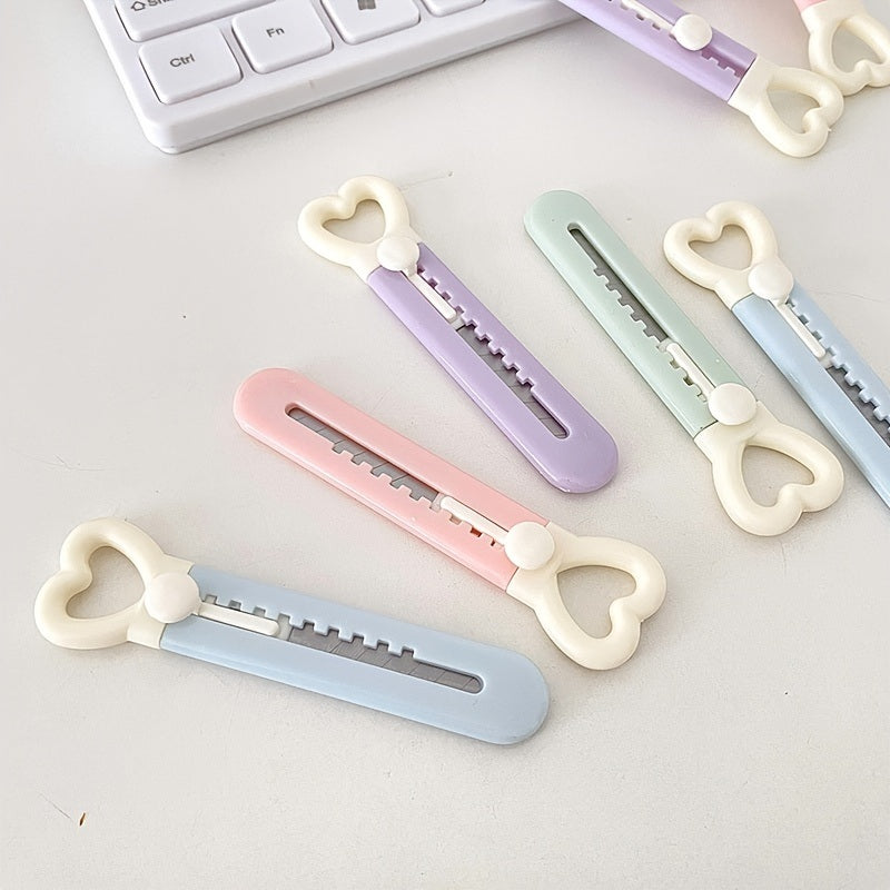 1pc Cute Mini Love Heart Utility Knife, Paper Cutter, Art Knife, Box Cutter, School, Office Supply, Cutting Tool, Student Stationery, Gift - Renee Lane Company