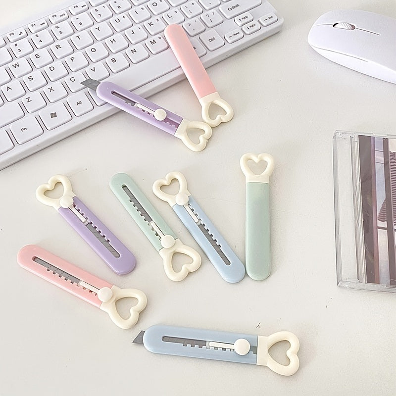 1pc Cute Mini Love Heart Utility Knife, Paper Cutter, Art Knife, Box Cutter, School, Office Supply, Cutting Tool, Student Stationery, Gift - Renee Lane Company