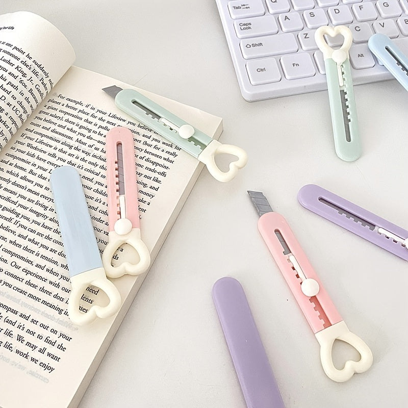 1pc Cute Mini Love Heart Utility Knife, Paper Cutter, Art Knife, Box Cutter, School, Office Supply, Cutting Tool, Student Stationery, Gift - Renee Lane Company