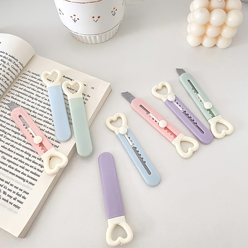 1pc Cute Mini Love Heart Utility Knife, Paper Cutter, Art Knife, Box Cutter, School, Office Supply, Cutting Tool, Student Stationery, Gift - Renee Lane Company