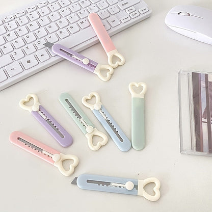 1pc Cute Mini Love Heart Utility Knife, Paper Cutter, Art Knife, Box Cutter, School, Office Supply, Cutting Tool, Student Stationery, Gift - Renee Lane Company