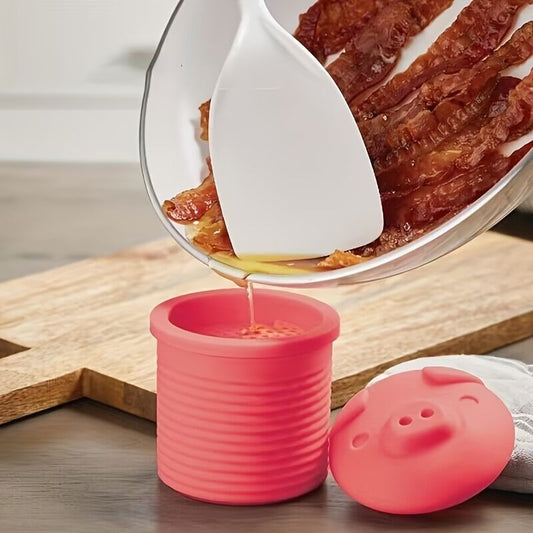 1pc, Cute Pig Silicone Grease Container with Filter Mesh - Perfect for Cooking Oil, Bacon Grease, and More - Kitchen Supplies - Renee Lane Company