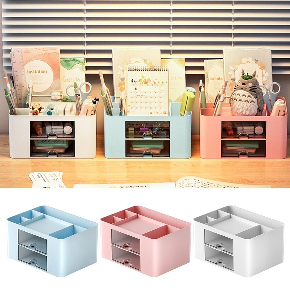 1pc Desktop Storage Drawers Cosmetic Makeup Organizer, Jewelry Display Box, Large Capacity Storage Box With Transparent Drawer, Pen Holder, Office Stationery Organizer For Lipstick Brushes Lotion - Renee Lane Company