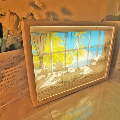 1pc Dimming 3-color Beach Sun Painting Lamp,Sketch Light. Healing Light, Bedside Bedroom Sleeping Lamp, Romantic Birthday Gift,Bedside Table Lamp - Renee Lane Company