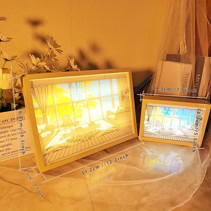 1pc Dimming 3-color Beach Sun Painting Lamp,Sketch Light. Healing Light, Bedside Bedroom Sleeping Lamp, Romantic Birthday Gift,Bedside Table Lamp - Renee Lane Company