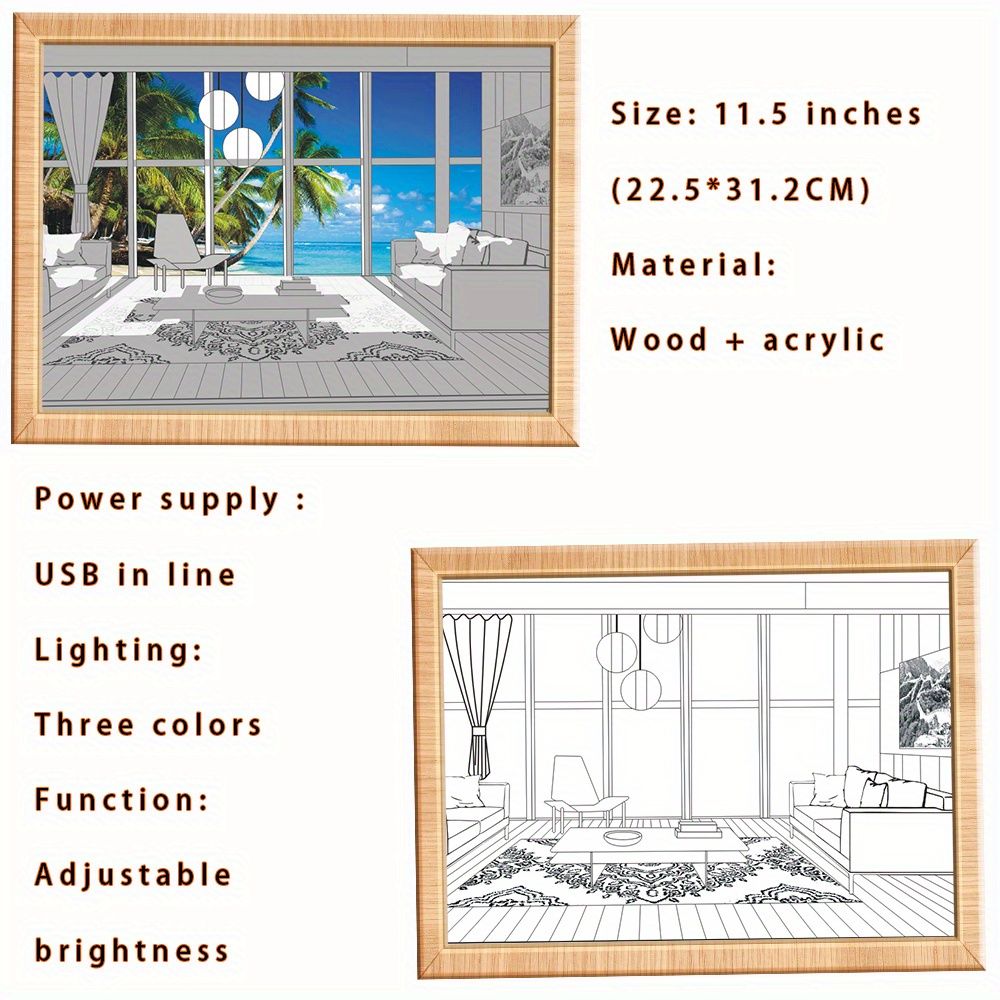 1pc Dimming 3-color Beach Sun Painting Lamp,Sketch Light. Healing Light, Bedside Bedroom Sleeping Lamp, Romantic Birthday Gift,Bedside Table Lamp - Renee Lane Company