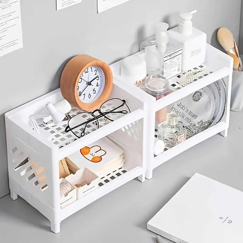 1pc Double Layer Finishing Rack College Student Dormitory Small Shelf Desktop Stationery Mini Storage Storage Rack Divider - Renee Lane Company