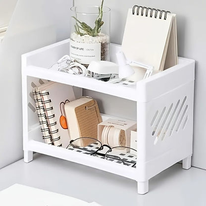 1pc Double Layer Finishing Rack College Student Dormitory Small Shelf Desktop Stationery Mini Storage Storage Rack Divider - Renee Lane Company