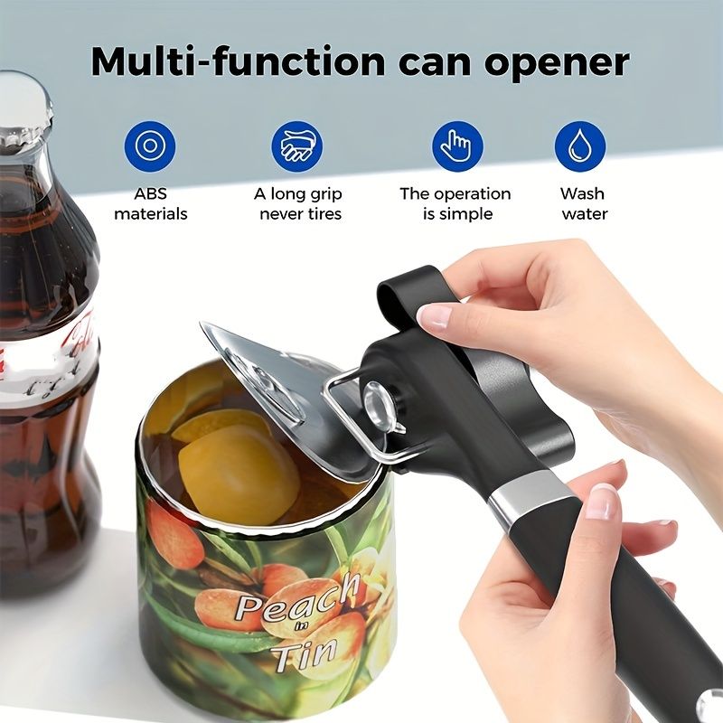 1pc Ergonomic Manual Can Opener with Soft Grips - Smooth Edge Cutting Can Opener for Kitchen & Restaurant - Food Grade Stainless Steel - Renee Lane Company