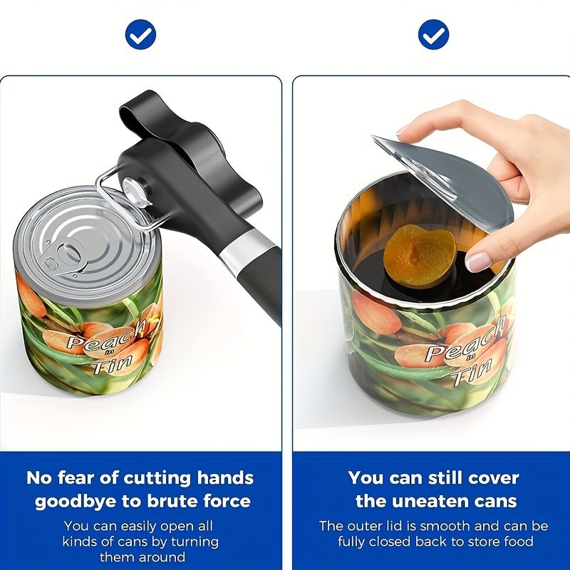 1pc Ergonomic Manual Can Opener with Soft Grips - Smooth Edge Cutting Can Opener for Kitchen & Restaurant - Food Grade Stainless Steel - Renee Lane Company
