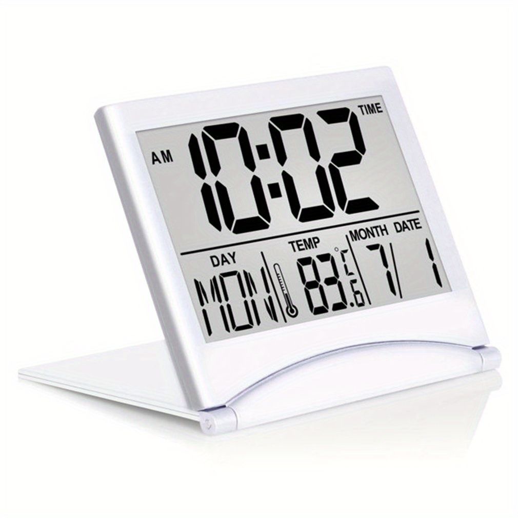 1pc, Foldable Digital Alarm Clock with Calendar, Temperature, and Battery Operation - Perfect for Bedroom, Living Room, and Office - Renee Lane Company