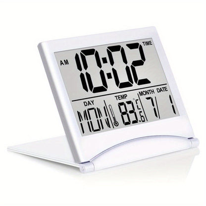 1pc, Foldable Digital Alarm Clock with Calendar, Temperature, and Battery Operation - Perfect for Bedroom, Living Room, and Office - Renee Lane Company