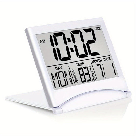 1pc, Foldable Digital Alarm Clock with Calendar, Temperature, and Battery Operation - Perfect for Bedroom, Living Room, and Office - Renee Lane Company