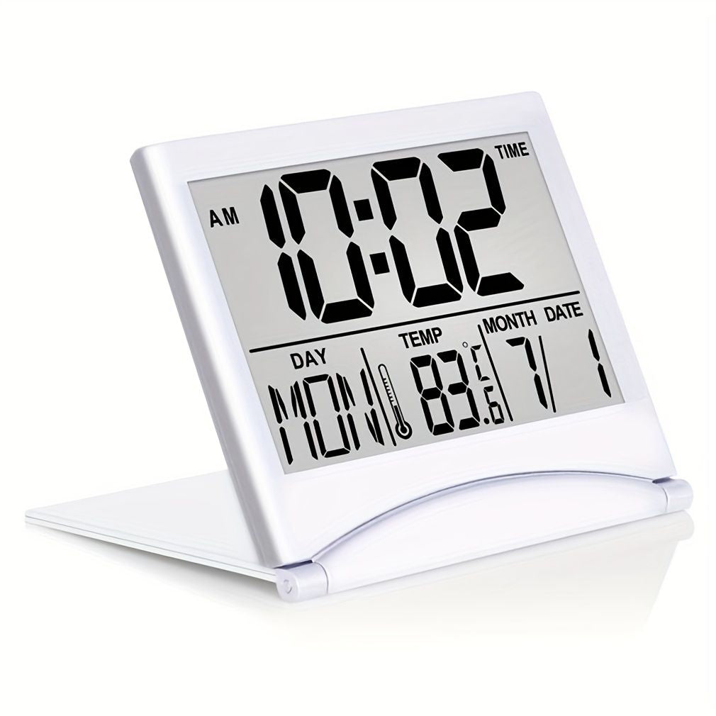 1pc, Foldable Digital Alarm Clock with Calendar, Temperature, and Battery Operation - Perfect for Bedroom, Living Room, and Office - Renee Lane Company