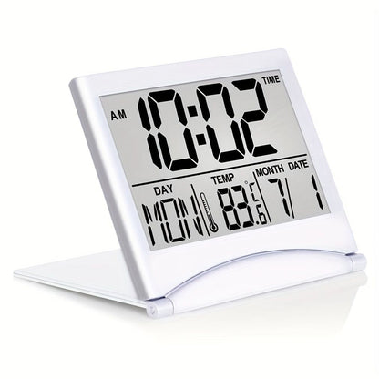 1pc, Foldable Digital Alarm Clock with Calendar, Temperature, and Battery Operation - Perfect for Bedroom, Living Room, and Office - Renee Lane Company