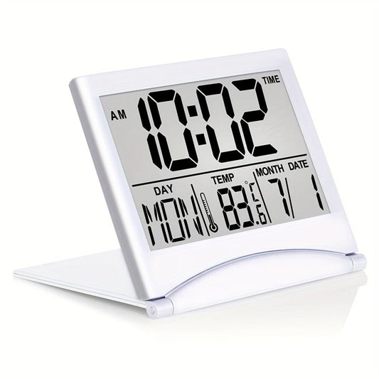 1pc, Foldable Digital Alarm Clock with Calendar, Temperature, and Battery Operation - Perfect for Bedroom, Living Room, and Office - Renee Lane Company
